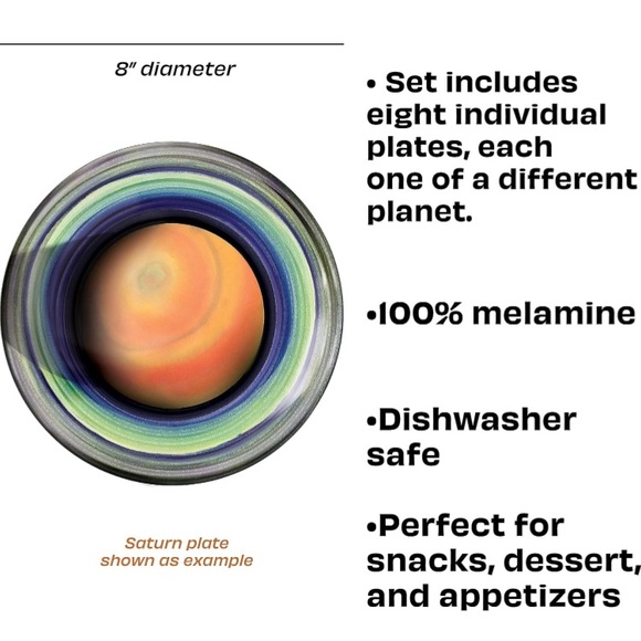 Planet Plates Set - Eight 10 Inch Melamine Astronomy Dinner Plates - Picture 4 of 7